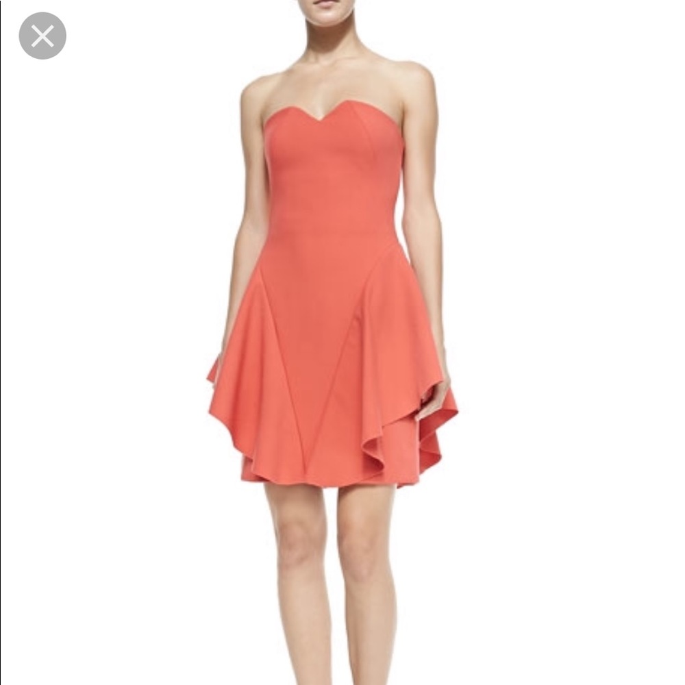 Halston Heritage Strapless Side Ruffle Dress